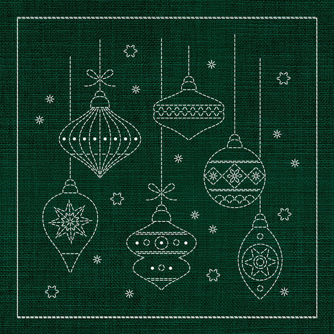SASHIKO CHRISTMAS DECORATIONS 33CM X 33CM GREEN