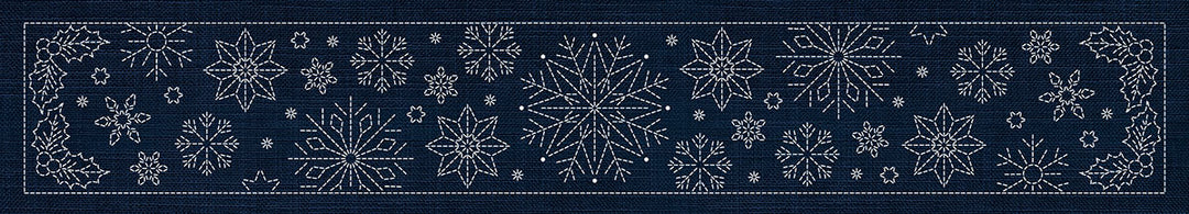 SASHIKO SNOWFLAKES RUNNER 93.3CM X 14CM INDIGO