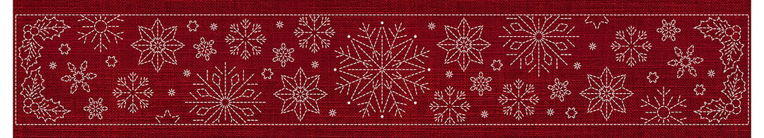 SASHIKO SNOWFLAKES RUNNER 93.3CM X 14CM CHERRY RED