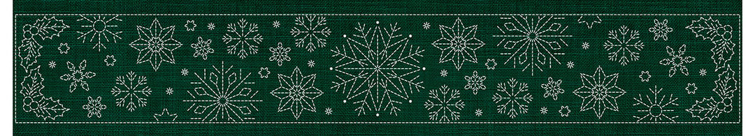 SASHIKO SNOWFLAKES RUNNER 93.3CM X 14CM GREEN