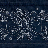 SASHIKO HOLLY & RIBBON RUNNER 72.5CM X 14CM INDIGO