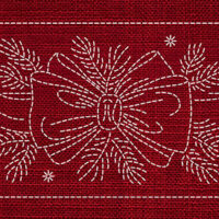 SASHIKO HOLLY & RIBBON RUNNER 72.5CM X 14CM CHERRY RED