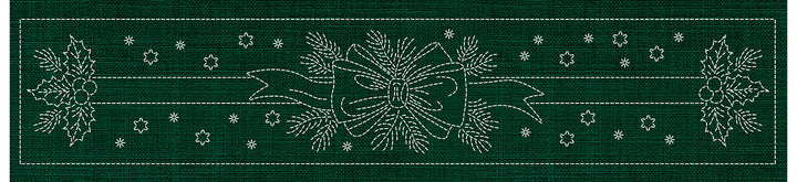 SASHIKO HOLLY & RIBBON RUNNER 72.5CM X 14CM GREEN
