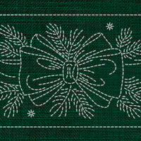 SASHIKO HOLLY & RIBBON RUNNER 72.5CM X 14CM GREEN