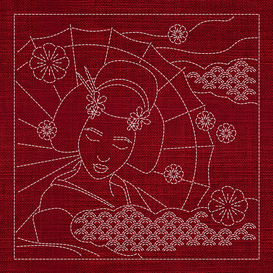 SASHIKO GEISHA 33CM X 33CM CHERRY RED