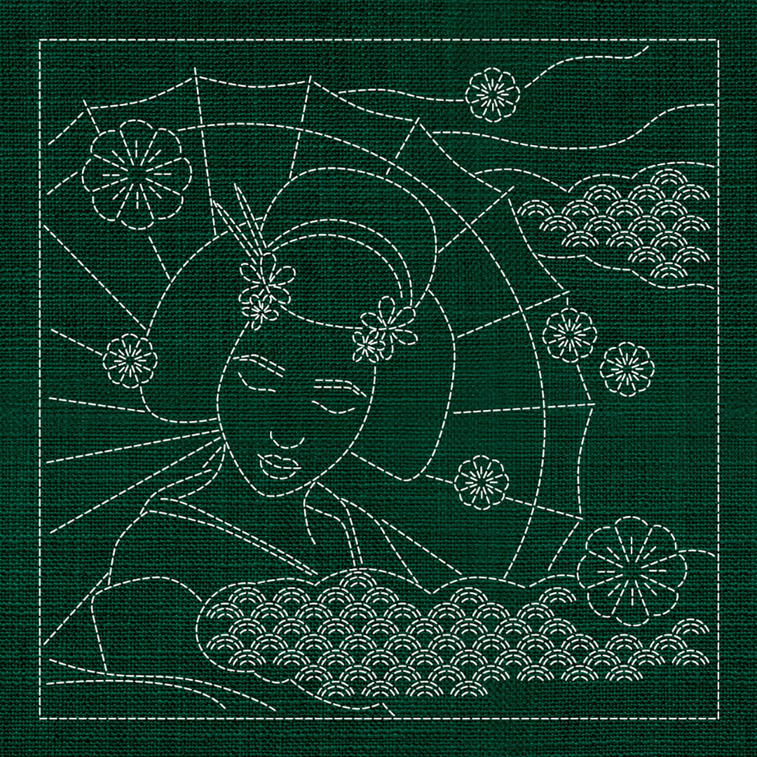 SASHIKO GEISHA 33CM X 33CM GREEN
