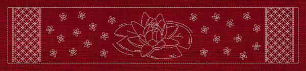 SASHIKO LOTUS FLOWER & SEVEN TREASURES RUNNER 72.5CM X 14CM CHERRY RED