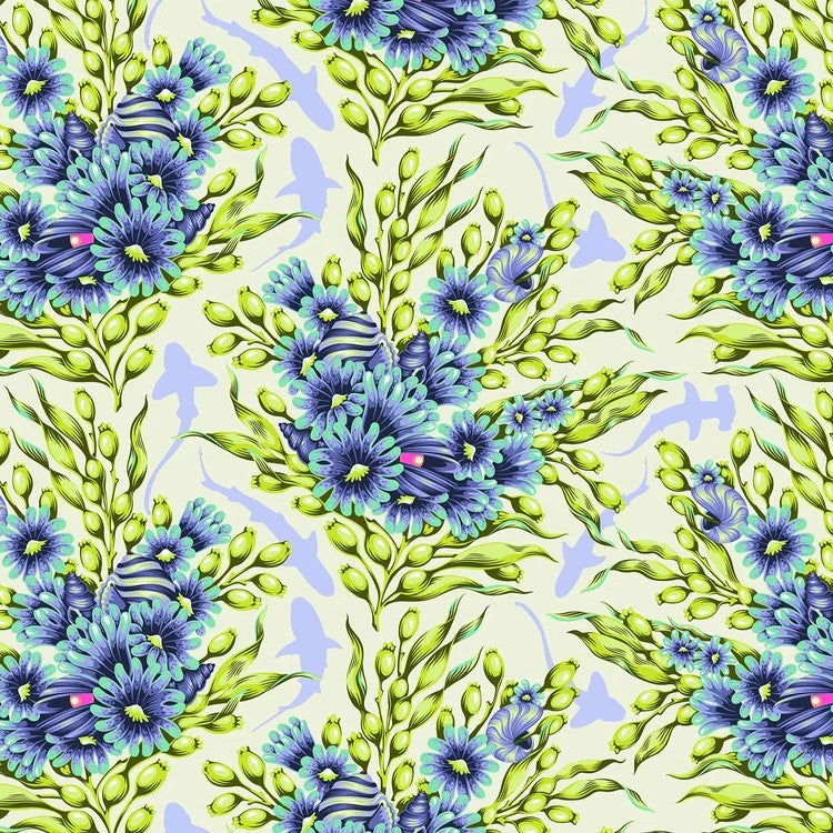 FLORAL REEF BY TULA PINK - ULTRA VOILET SHADOW SHARKS