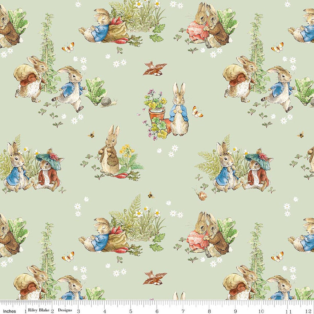 PETER RABBIT & BENJAMIN BUNNY MAIN GREEN - RILEY BLAKE DESIGNS