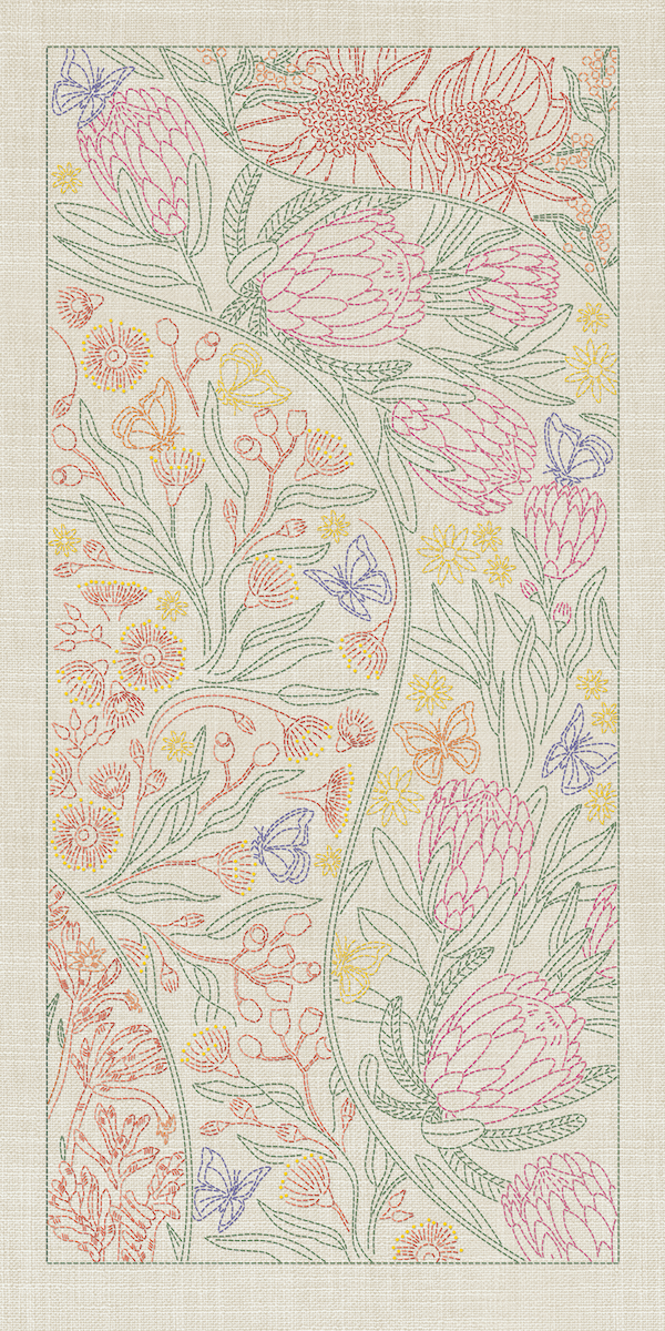 SASHIKO AU NATIVE FLOWERS 8 PANEL - SEEDED CREAM