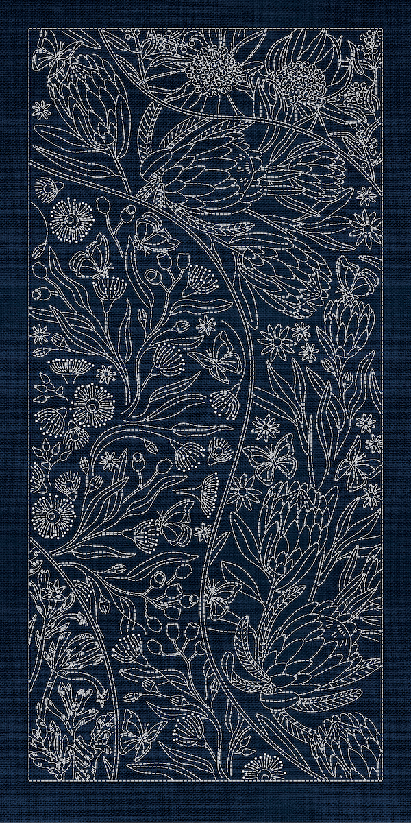 SASHIKO AU NATIVE FLOWERS 8 PANEL - INDIGO