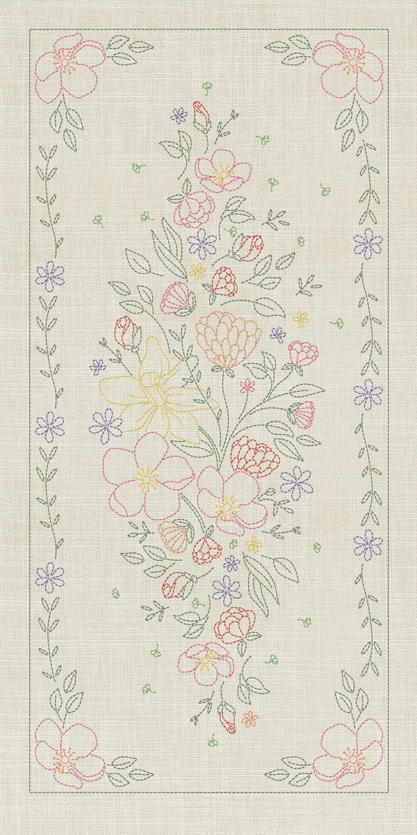 SASHIKO WILD FLOWERS 8 PANEL - CREAM