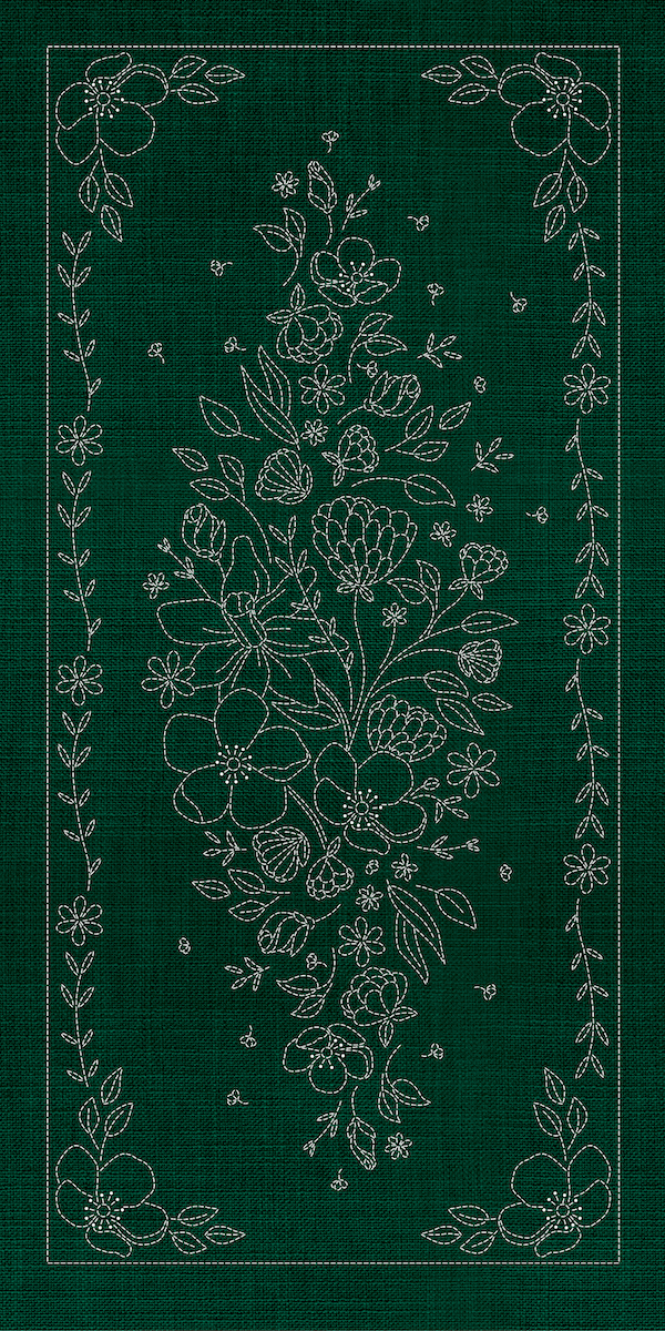 SASHIKO WILD FLOWERS 8 PANEL - GREEN