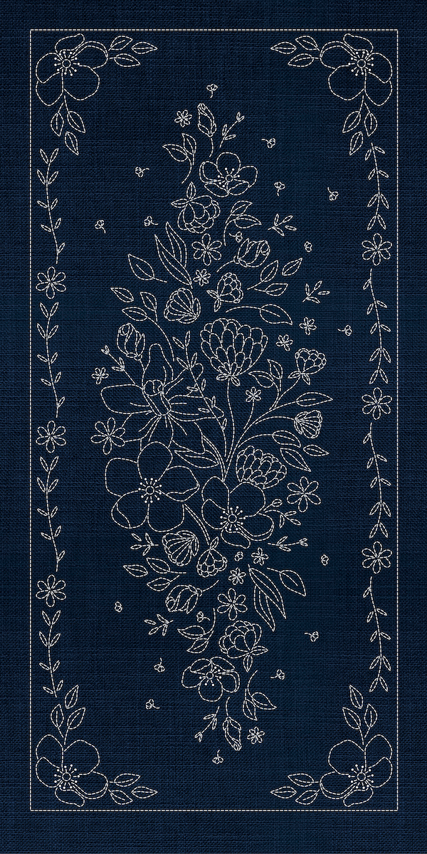 SASHIKO WILD FLOWERS 8 PANEL - INDIGO