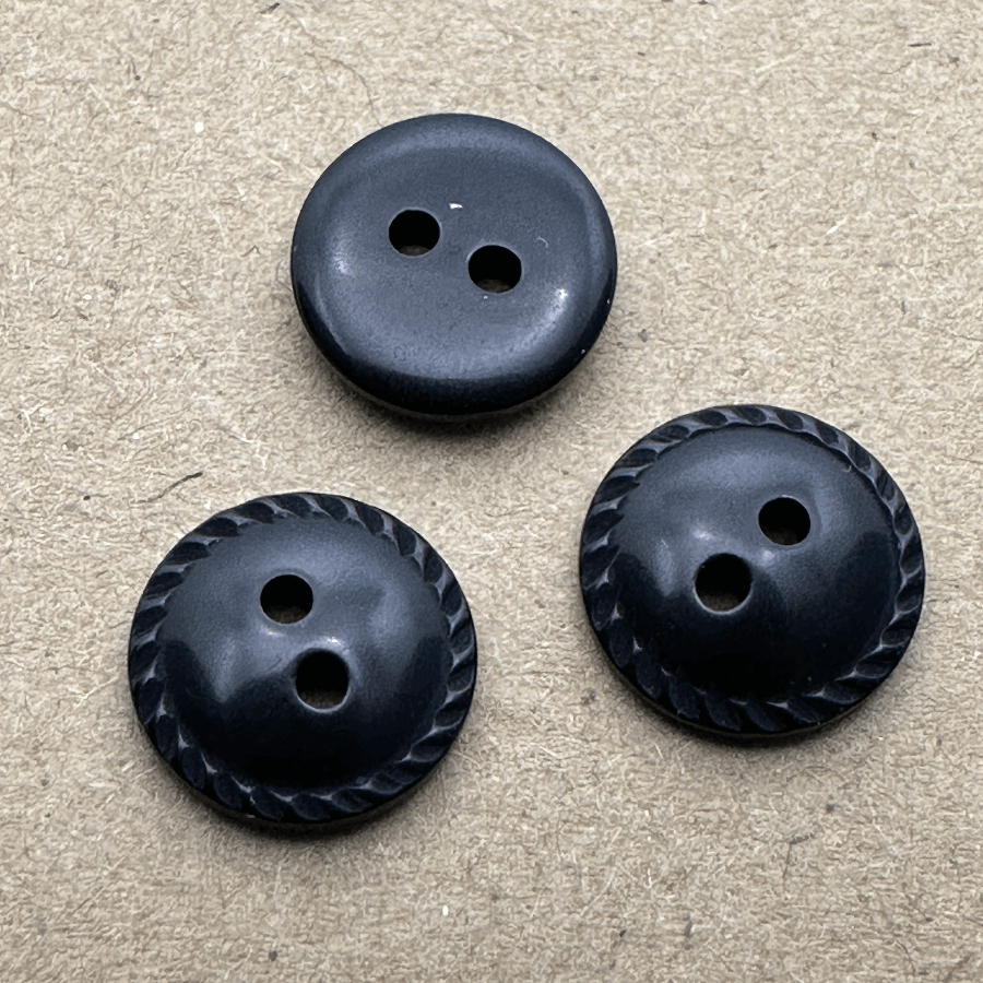 TERRIES BUTTON 12MM 2 HOLE SHINY CRIMP EDGE BLACK