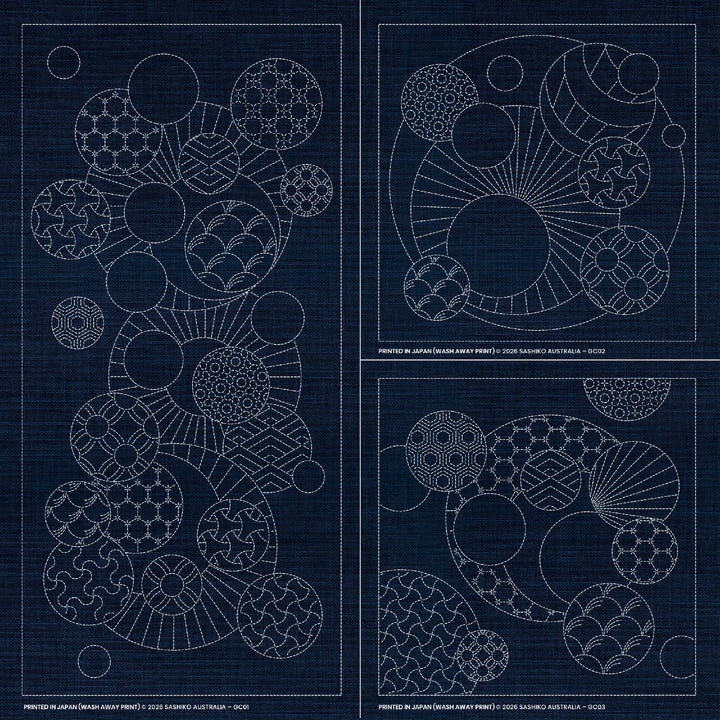SASHIKO GEOMETRIC CIRCLES COLLECTION - 3 DESIGNS CREAM