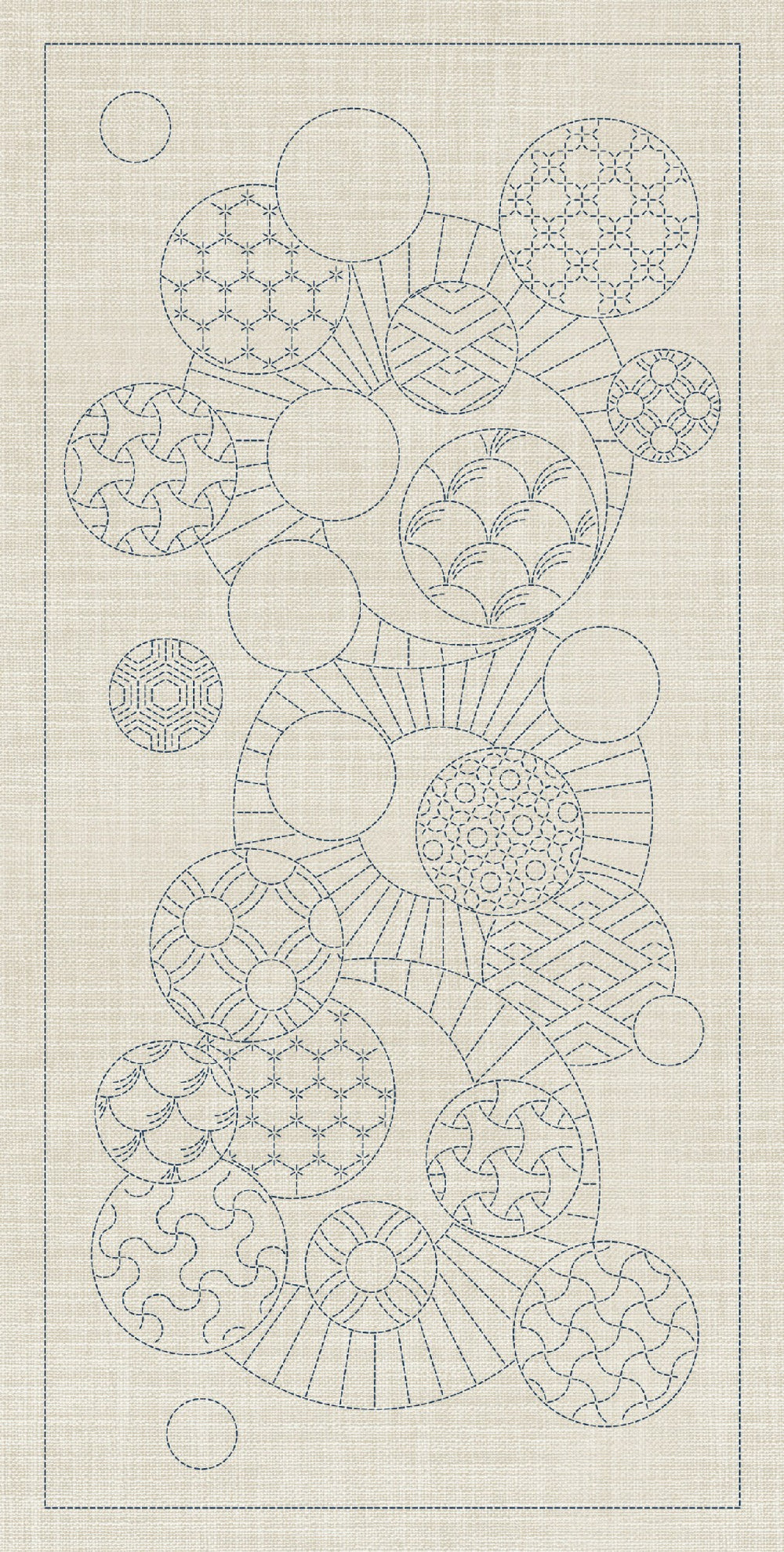 SASHIKO GEOMETRIC CIRCLES COLLECTION - 3 DESIGNS CREAM