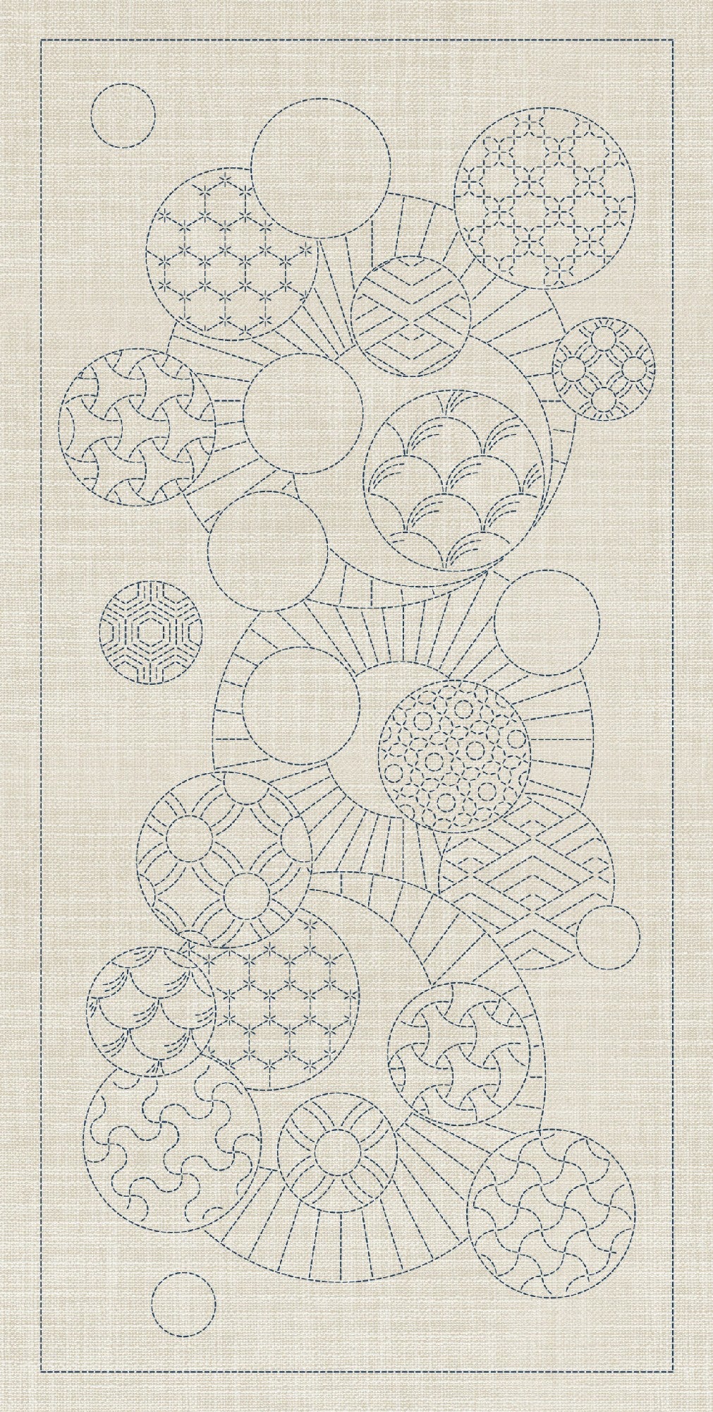 SASHIKO GEOMETRIC CIRCLES COLLECTION - 3 DESIGNS CREAM