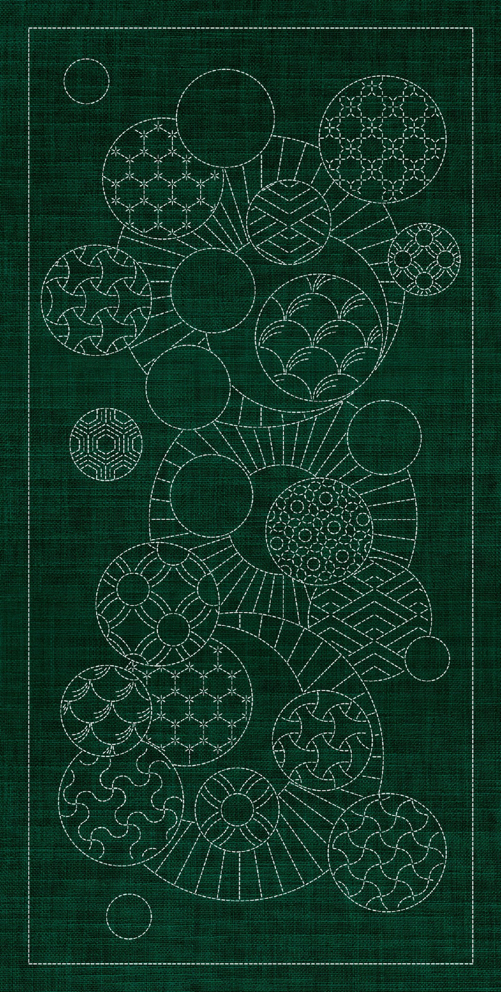 SASHIKO GEOMETRIC CIRCLES COLLECTION - 3 DESIGNS GREEN
