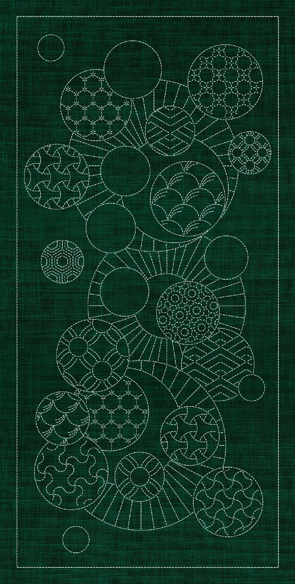 SASHIKO GEOMETRIC CIRCLES COLLECTION - 3 DESIGNS GREEN
