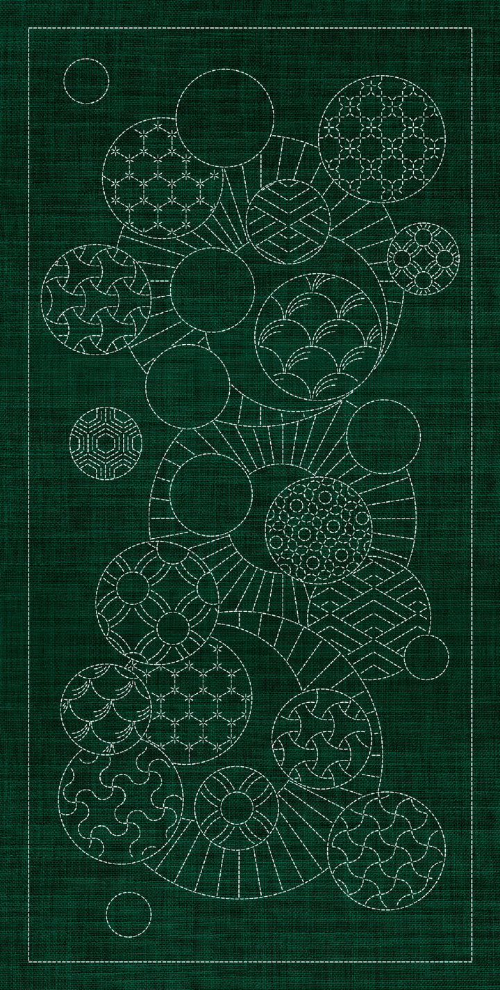 SASHIKO GEOMETRIC CIRCLES COLLECTION - 3 DESIGNS GREEN