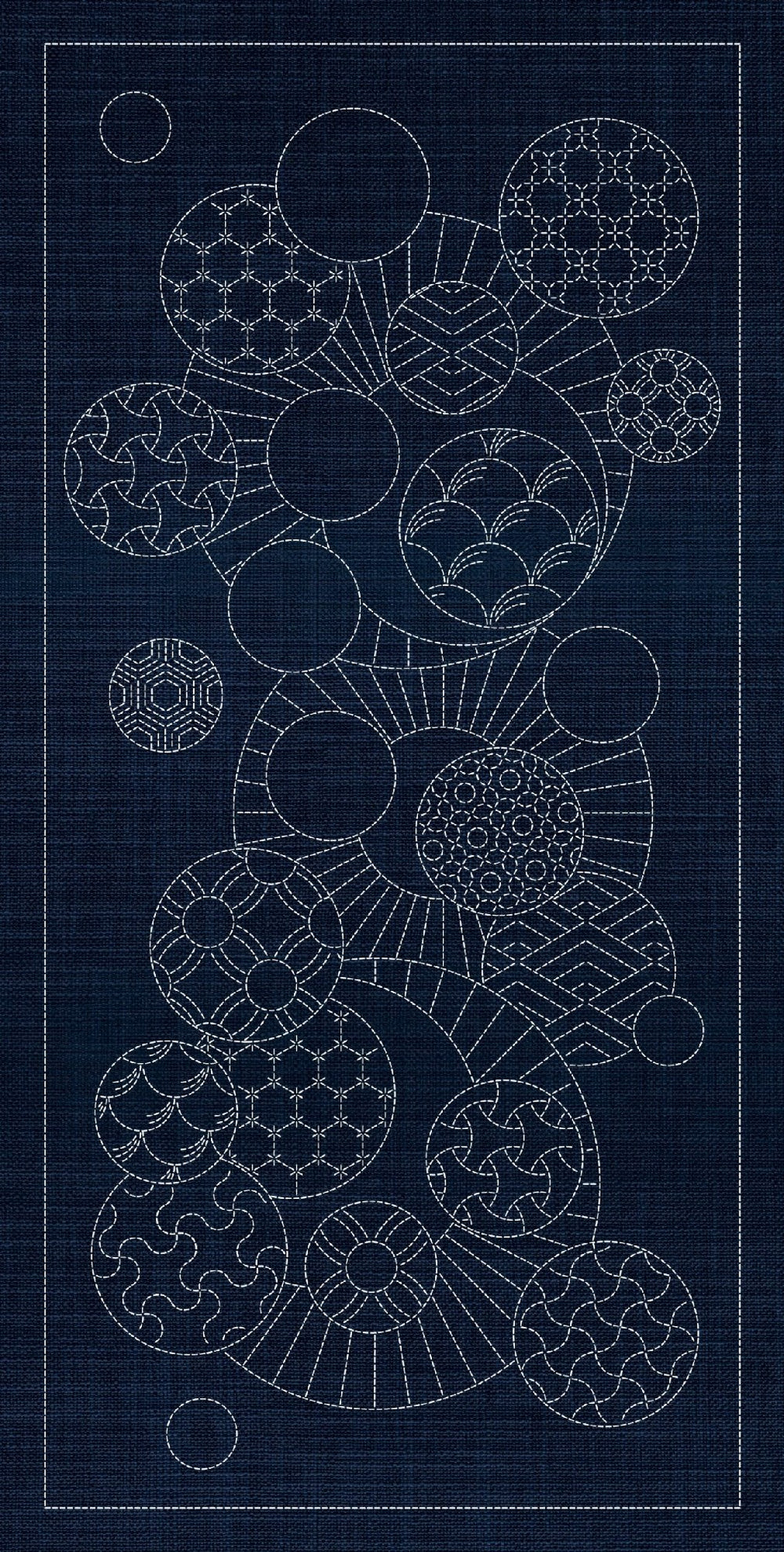 SASHIKO GEOMETRIC CIRCLES COLLECTION - 3 DESIGNS INDIGO