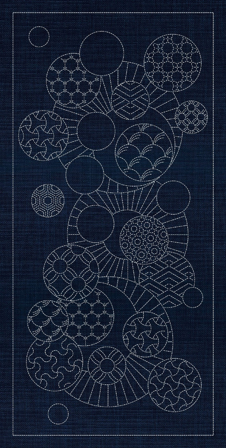 SASHIKO GEOMETRIC CIRCLES COLLECTION - 3 DESIGNS INDIGO