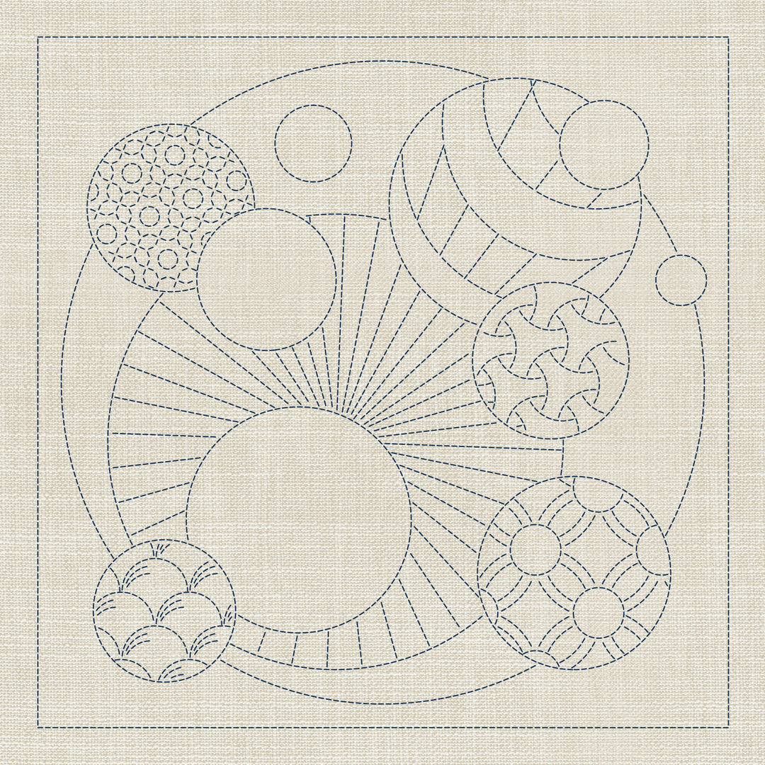SASHIKO GEOMETRIC CIRCLES 2 - CREAM