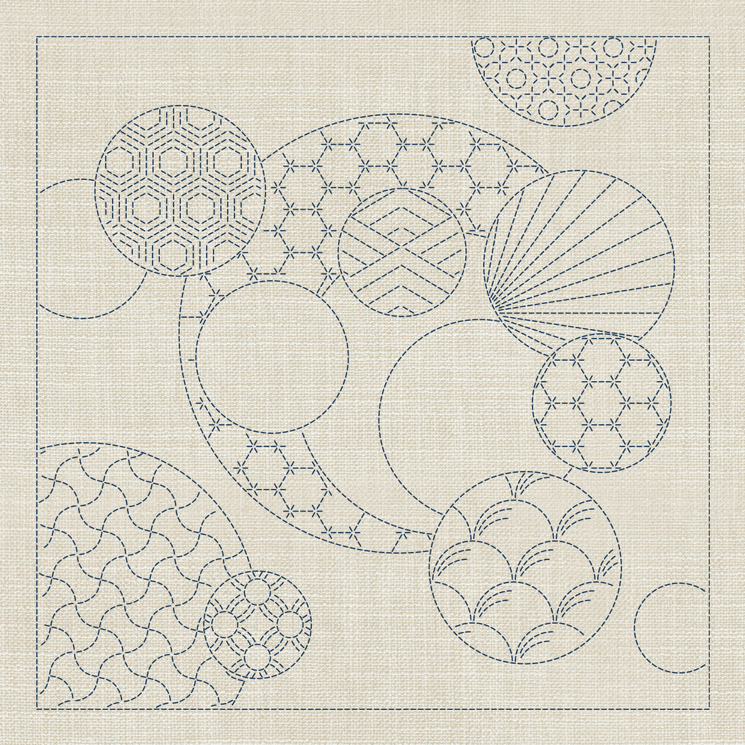 SASHIKO GEOMETRIC CIRCLES 3 - CREAM