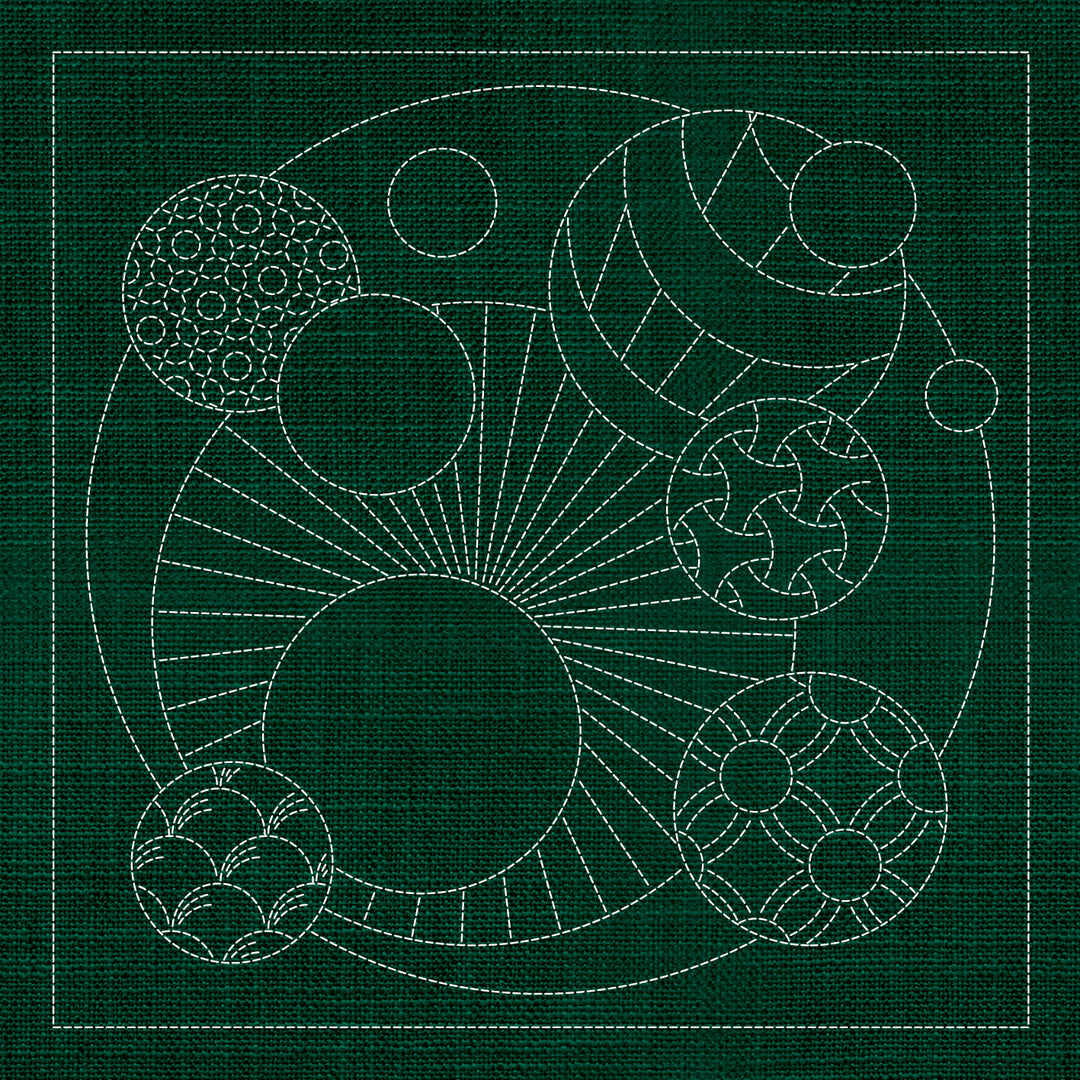 SASHIKO GEOMETRIC CIRCLES 2 - GREEN