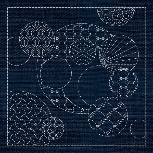 SASHIKO GEOMETRIC CIRCLES 3 - INDIGO
