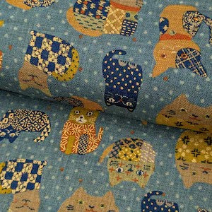 SEVENBERRY - PATCHWORK CATS RUSTIC WEAVE COTTON BLUE