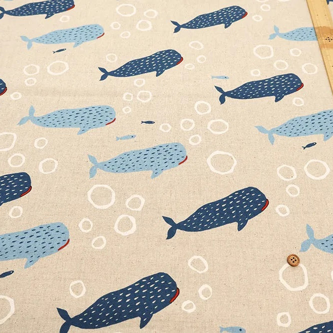 WHALE SHARK COTTON LINEN CANVAS FABRIC -  NATURAL