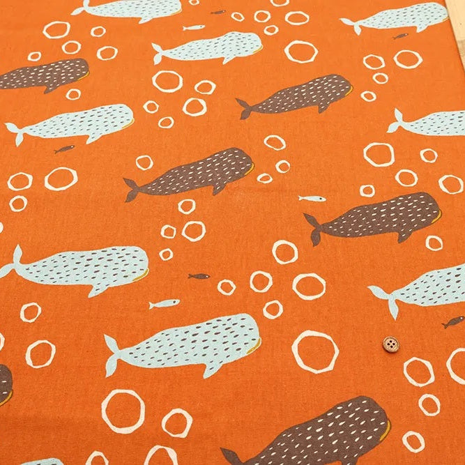 WHALE SHARK COTTON LINEN CANVAS FABRIC -  ORANGE