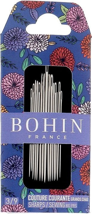 BOHIN SHARPS NEEDLES (BIG EYE) SIZE 3 - 9 - BLUE POUCH