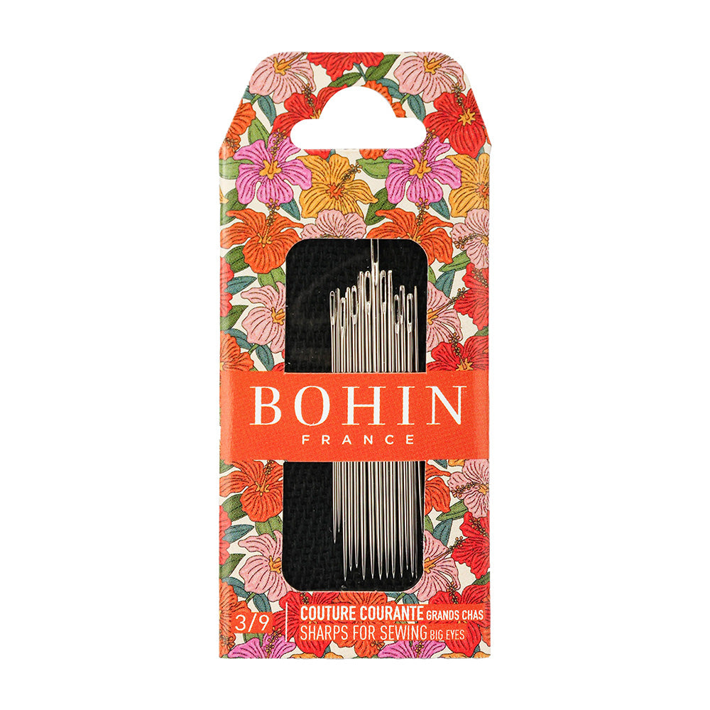 BOHIN SHARPS NEEDLES (BIG EYE) SIZE 3 - 9 -  ORANGE POUCH