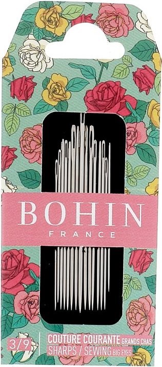 BOHIN SHARPS NEEDLES (BIG EYE) SIZE 3 - 9 -  GREEN POUCH