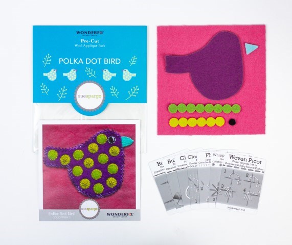 MERINO WOOL PRECUT FELT KITS  POLKA DOT BIRD-COLOURWAY 1 [CL:COLOURWAY 1]