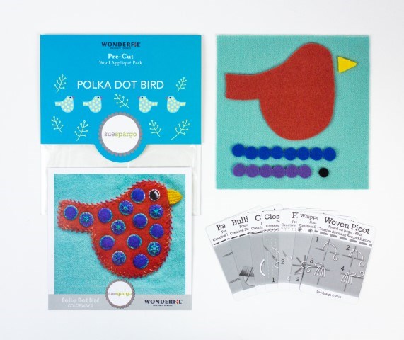 MERINO WOOL PRECUT FELT KITS POLKA DOT BIRD - COLOURWAY 2 [CL:COLOURWAY 2]