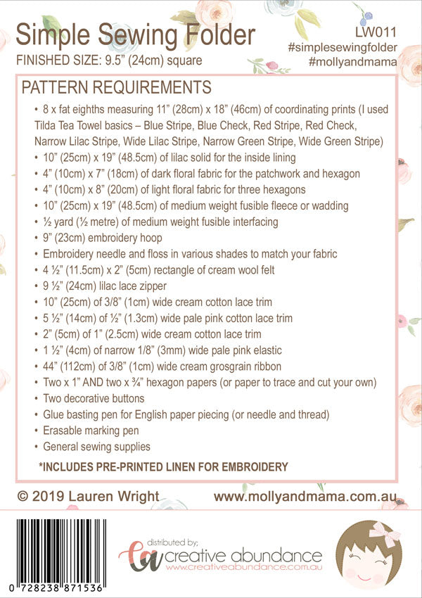SIMPLE SEWING FOLDER INCL PRE-PRINTED LINEN
