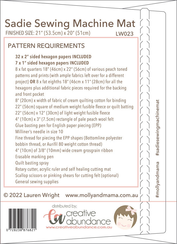 SADIE SEWING MACHINE MAT PATTERN
