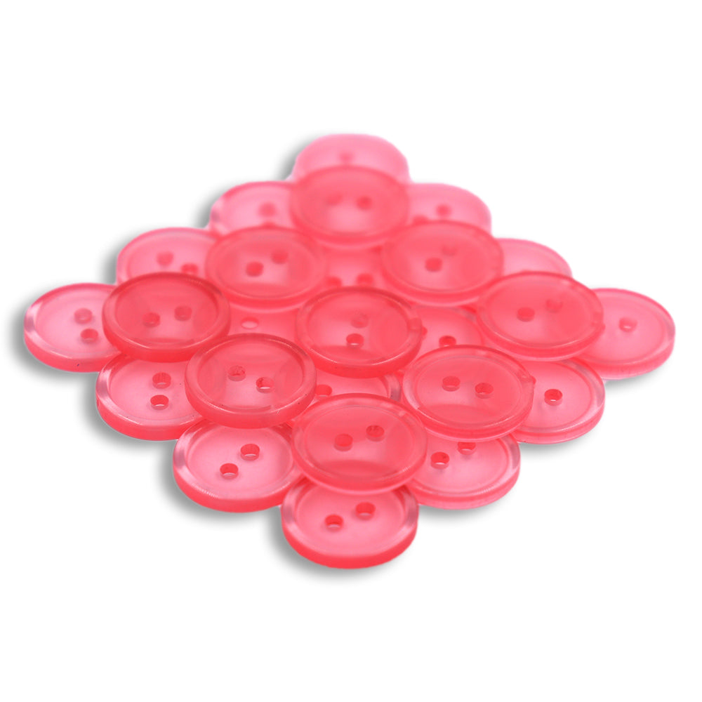 BUTTON ROUND CLEAR PLASTIC 20MM 2 HOLE - PINK