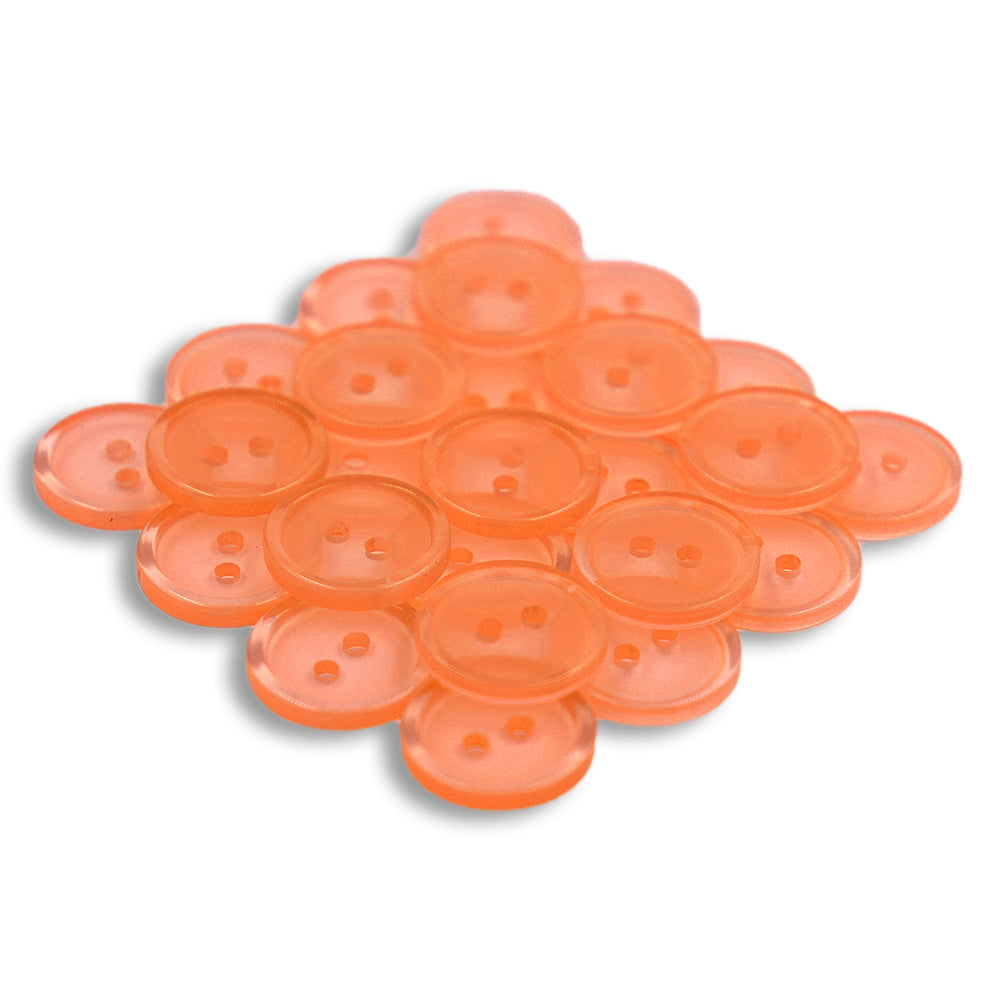 BUTTON ROUND CLEAR PLASTIC 20MM 2 HOLE - ORANGE