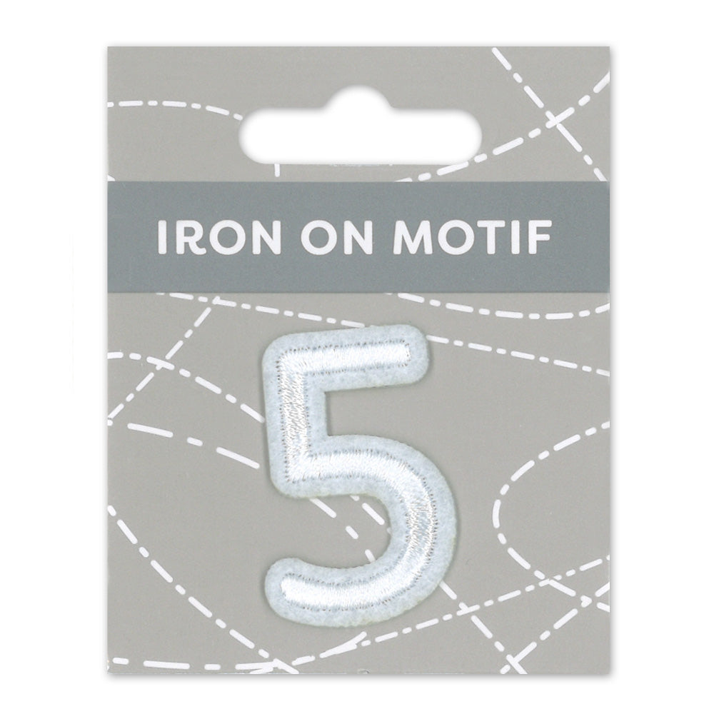 IRON-ON MOTIF NUMBER 5 WHITE