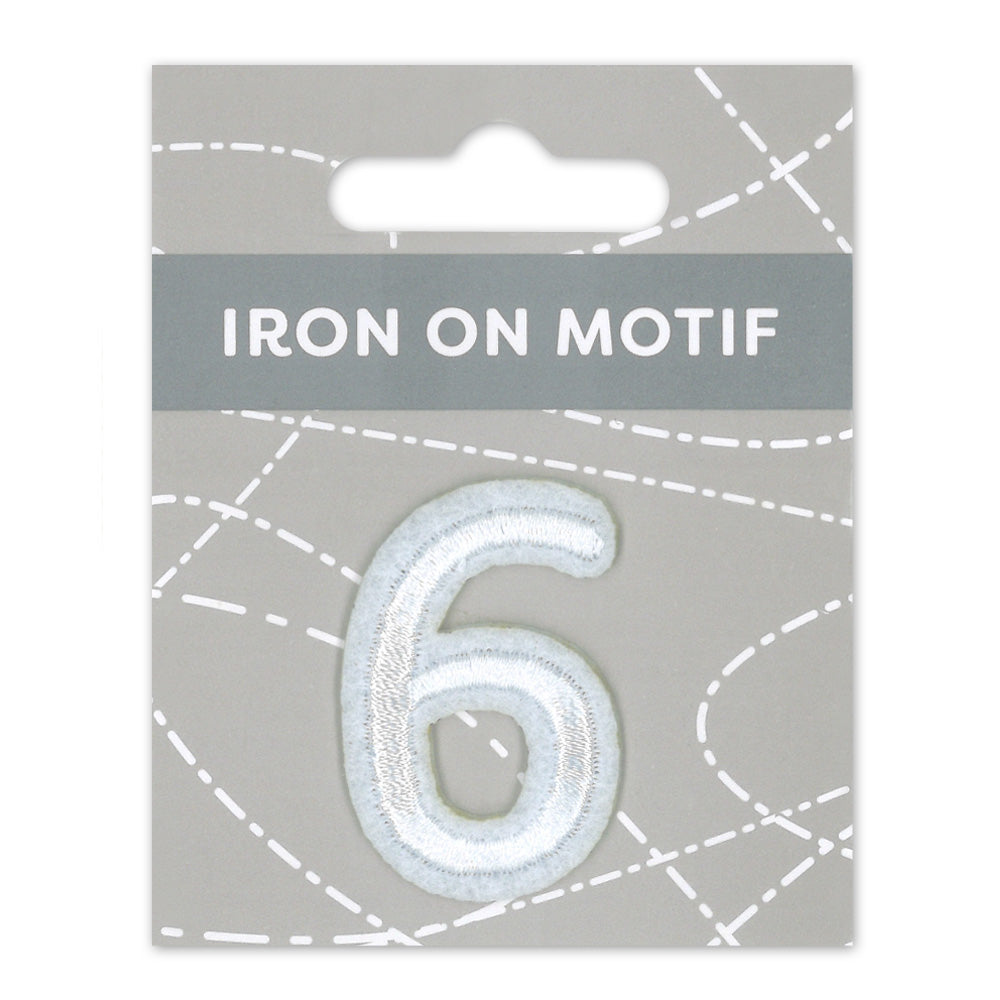 IRON-ON MOTIF NUMBER 6 WHITE
