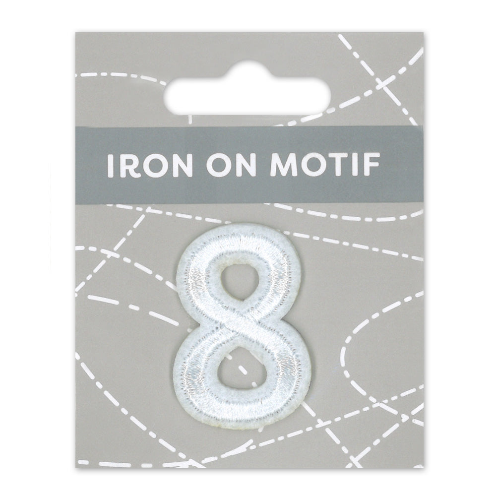 IRON-ON MOTIF NUMBER 8 WHITE