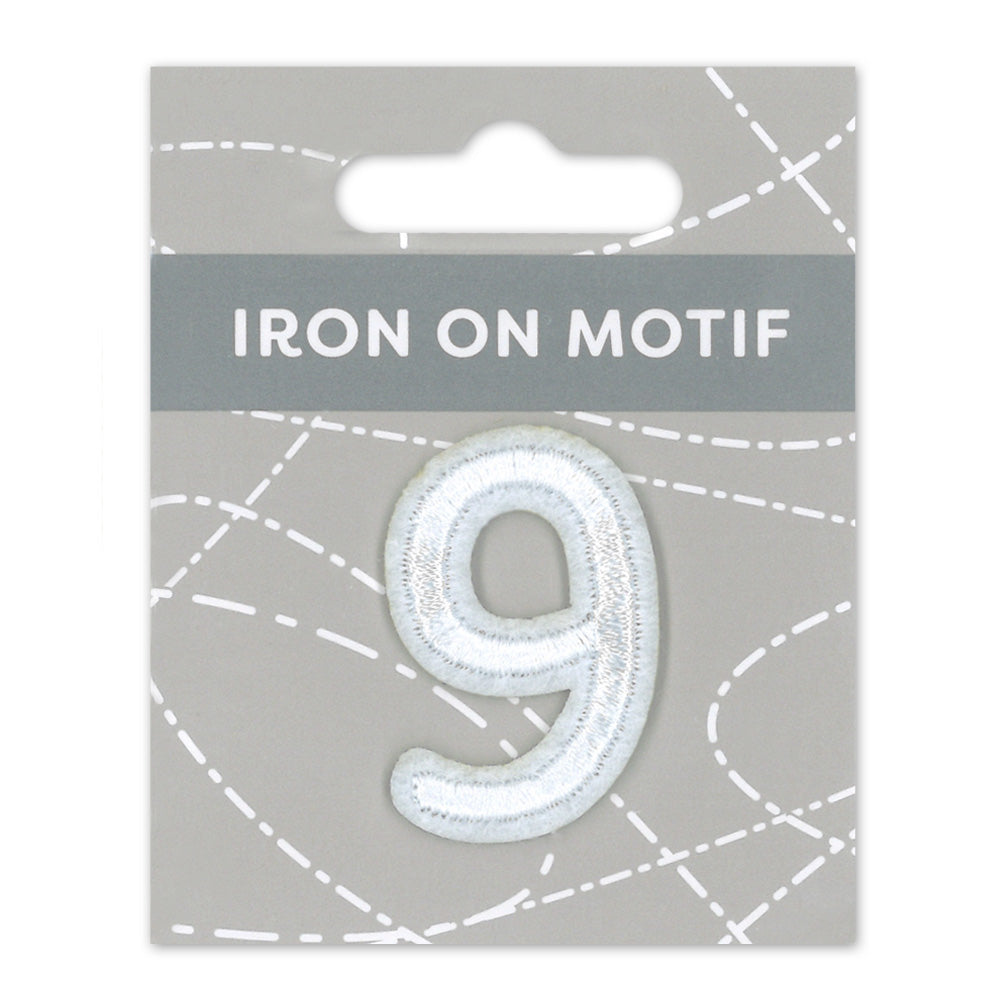 IRON-ON MOTIF NUMBER 9 WHITE