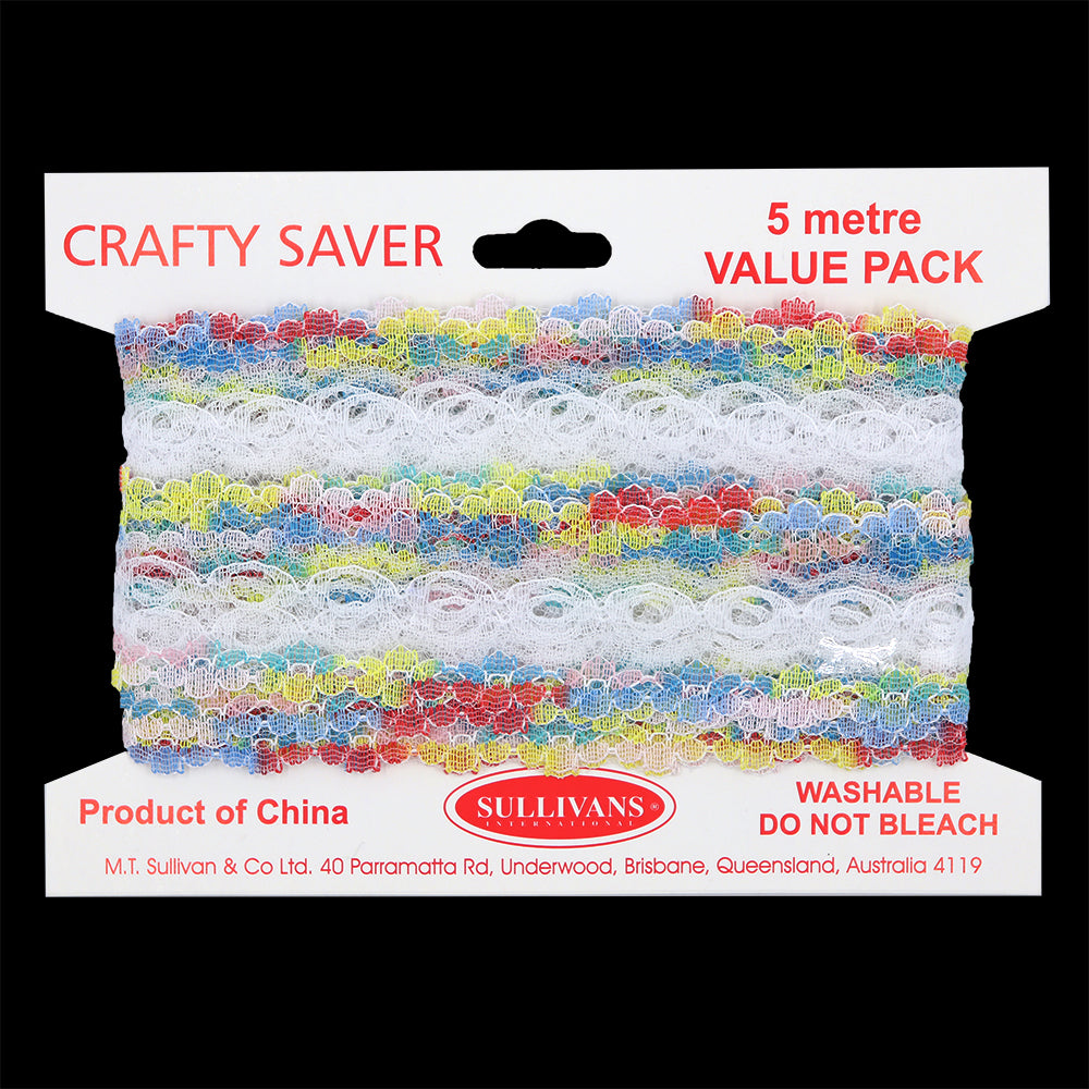 EYELET LACE MULTI 25MM 5M PKT