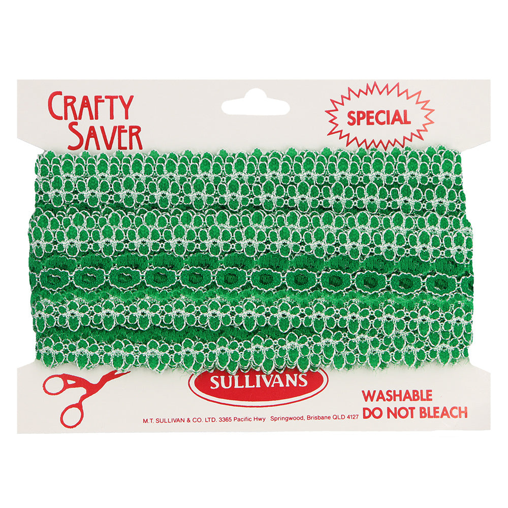 EYELET LACE GREEN 35MM 5M PKT