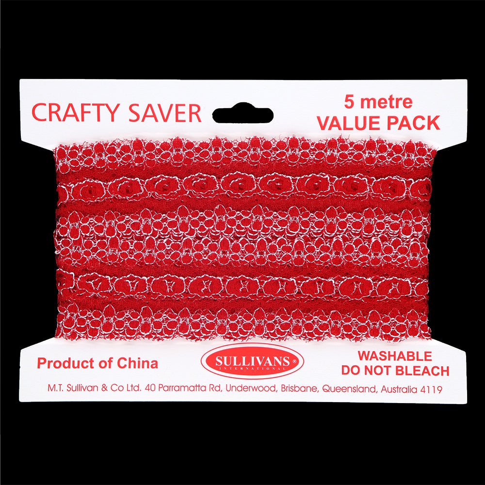 EYELET LACE RED 35MM 5M PKT